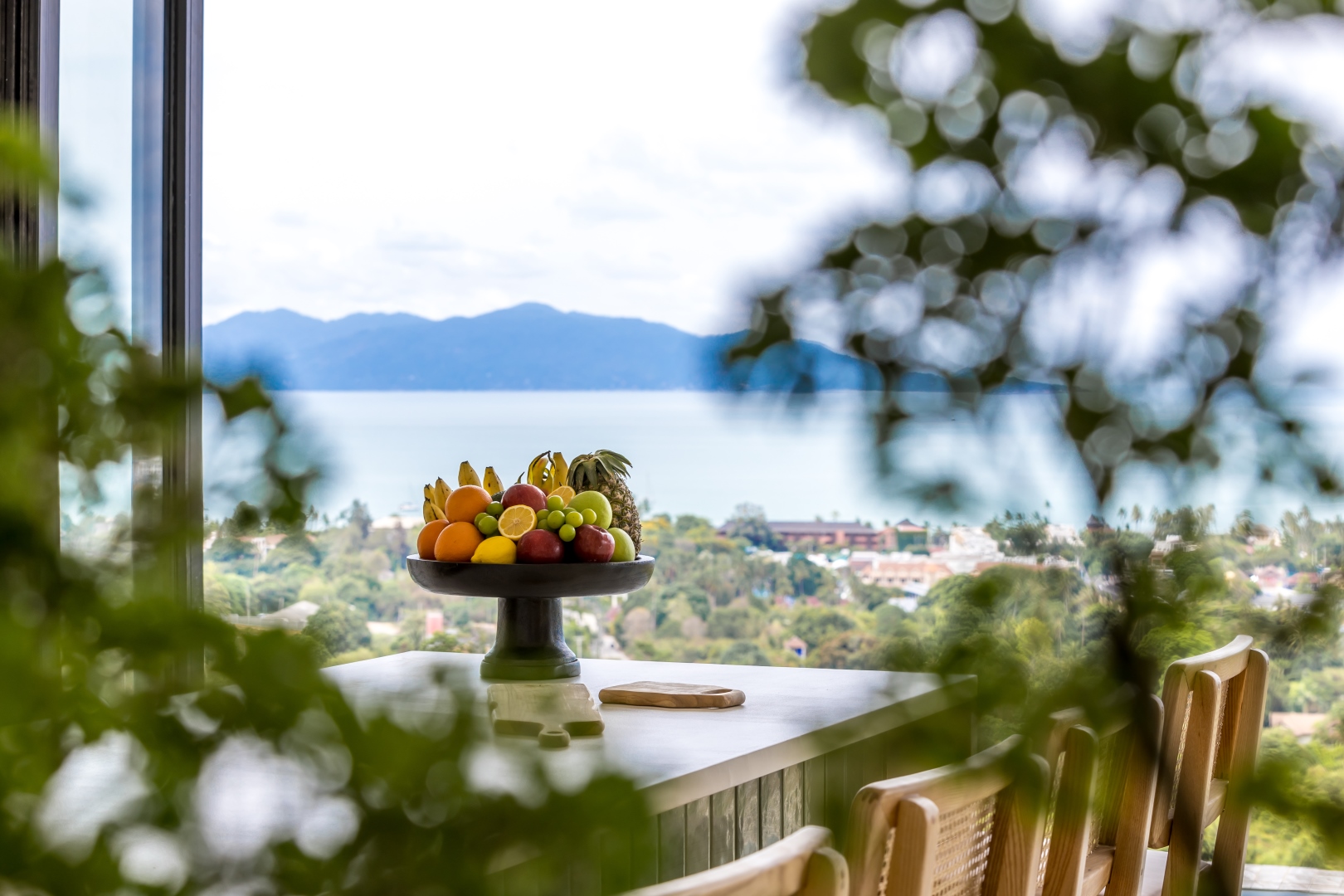 Fresh fruit against the bay view