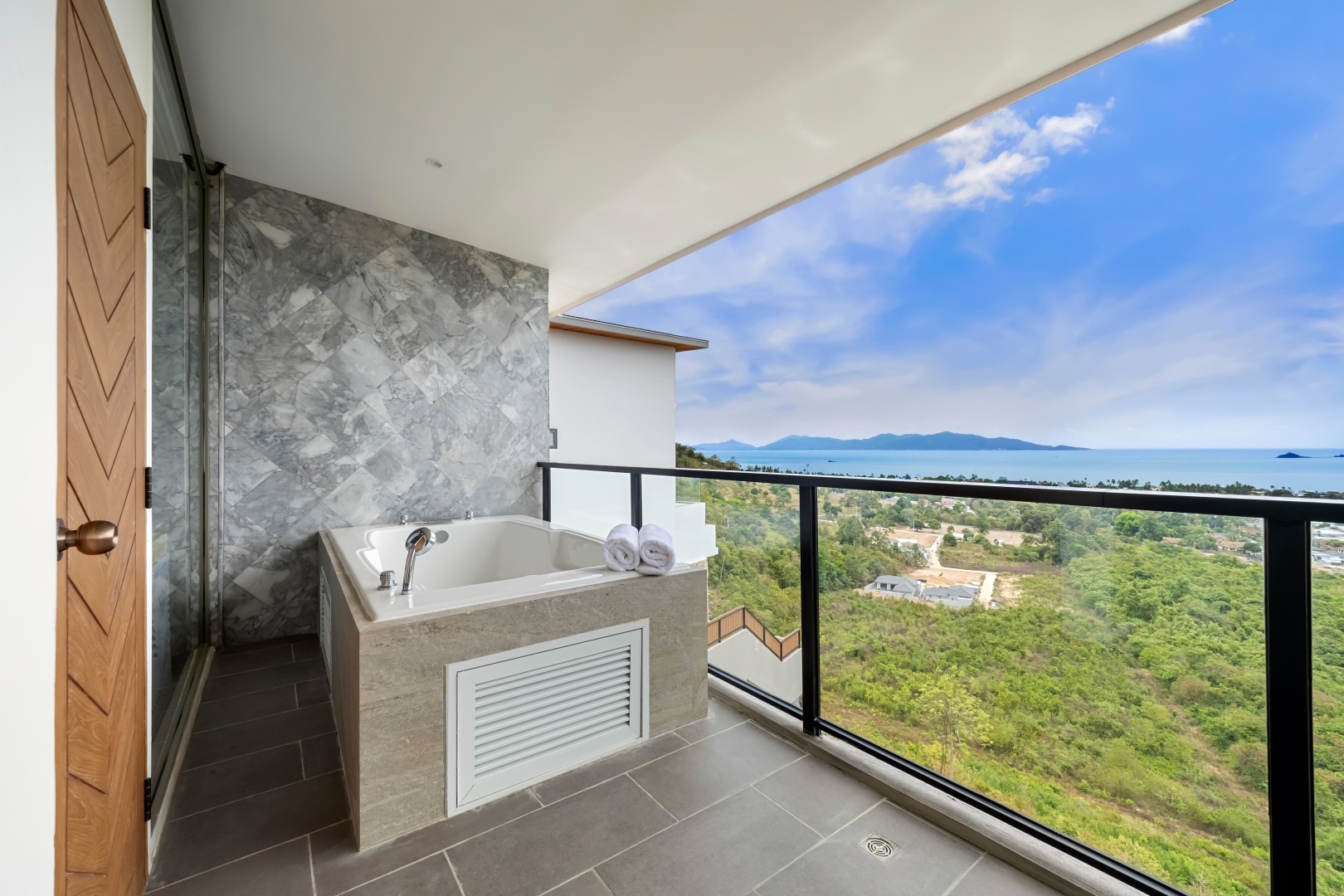Balcony jacuzzi with a view
